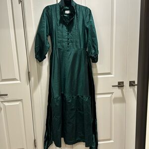 Sue Sartor Flounce Maxi with sash! Forest Green Raw Silk. Worn once! Size small!